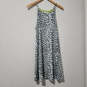Dear Apple Leopard Print Trapeze Mini Dress Grey Mint‎ Green High Neck Halter